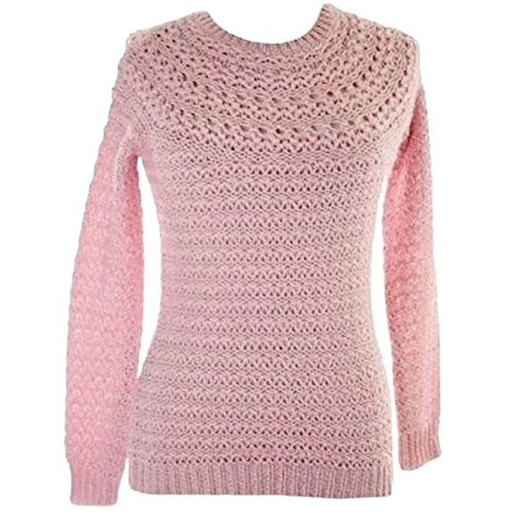 RALPH LAUREN ALPACA WOOL BLEND OPEN KNIT SOFT PINK SWEATER SIZE MEDIUM - Picture 5 of 15